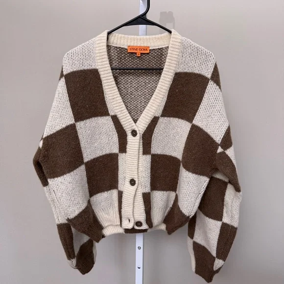 StineGoya  SGAMARA CARDIGAN - BROWN CHECK Size XS - Picture 3 of 5